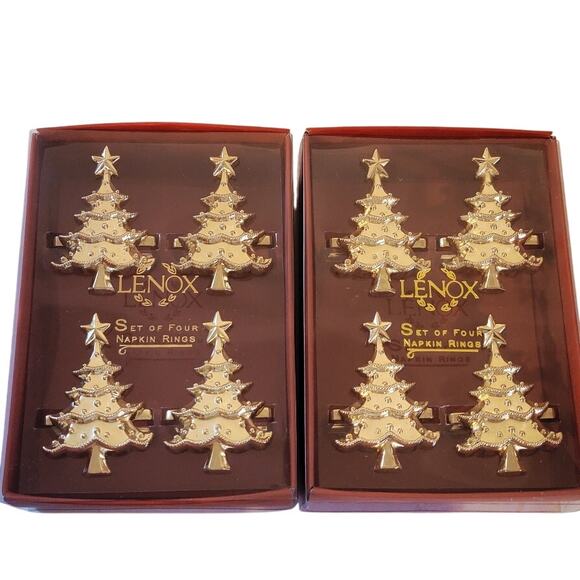 NEW Lenox Christmas Tree Napkin Rings Gold Set of 8 - Picture 1 of 11